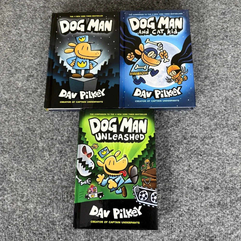 Dog Man Book Set Dav Pilkey Unleashed Cat Kid Childrens Graphic Novels Hardcover